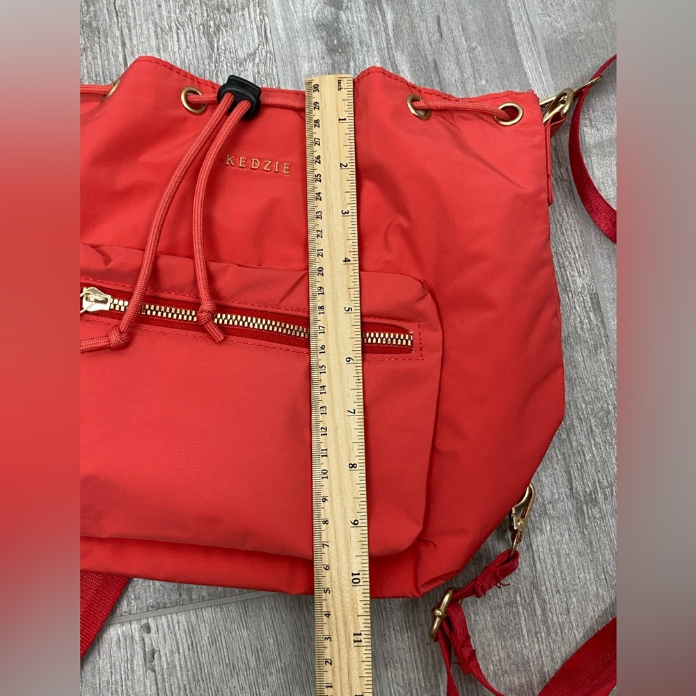 Kedzie Aries Convertible Bucket Bag fade red back pack adjustable straps - Picture 15 of 16